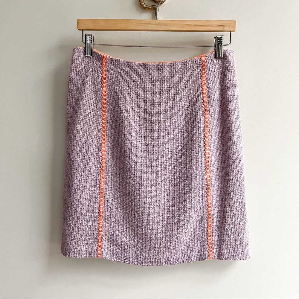[milly] boucle tweed ribbon trim pencil skirt lavender pastel 4